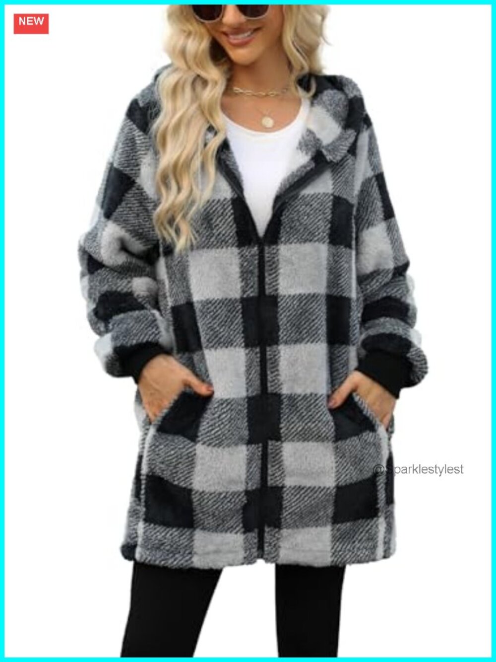 Oversized Sherpa Fleece Zip Up Hooded Jacket Cozy Warm Winter Women